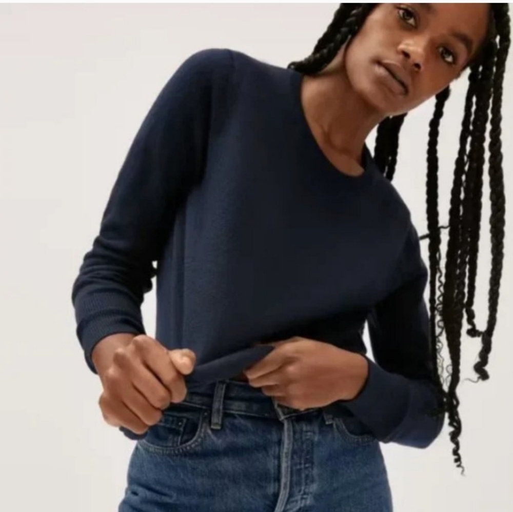 Everlane Cashmere Classic Crew Sweater Navy Blue Size Large